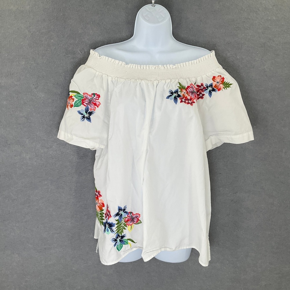 Talbots Top Sz XL P White Floral Embroidered Off The Shoulder Feminine Blouse